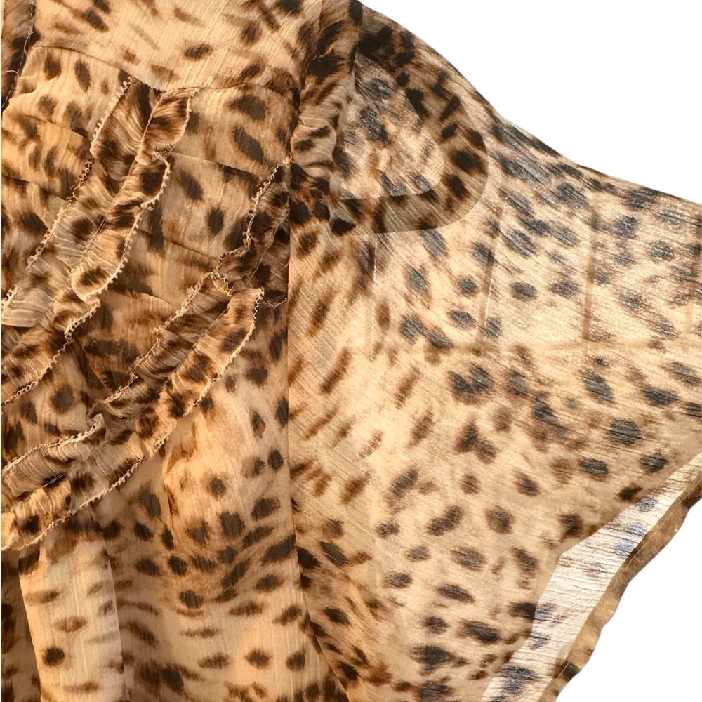 Animal Print Ruffled Sleeve Blouse with Bib Collar - Picture 4 of 6